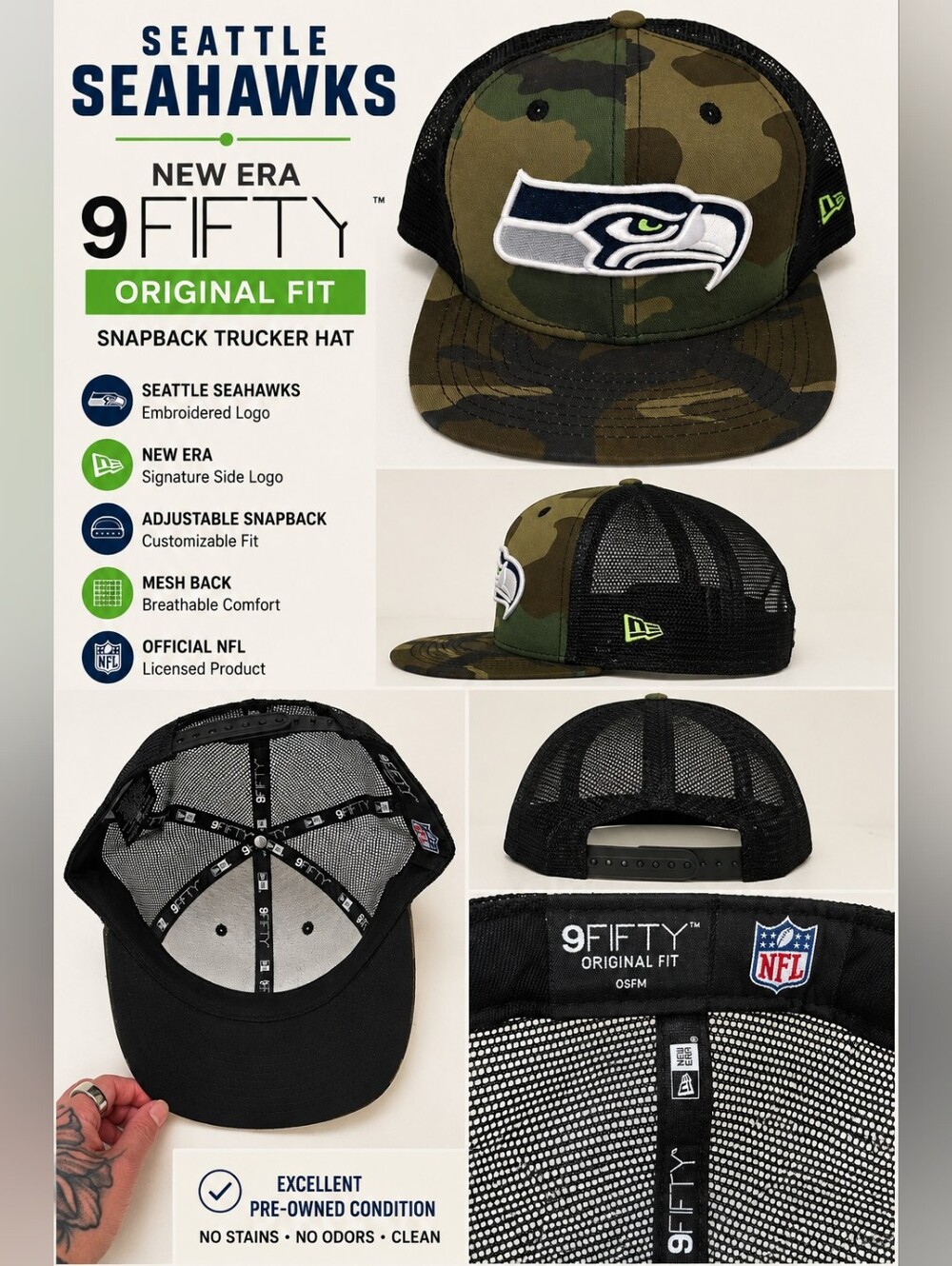 Seattle Seahawks New Era 9FIFTY Original Fit Camo Snapback Trucker Hat